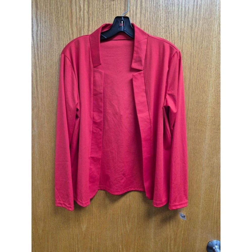Red Open Front Cardigan Jacket Long Sleeve Lightweight 65% Cotton 35% Polyester